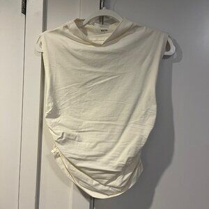 White Mock Neck Tank with Ruched Sides